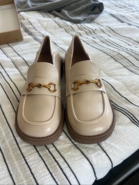 Cream Leather Women's Horsebit Loafers